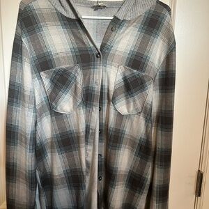 Women's Blue and Gray Plaid Button Down Shirt